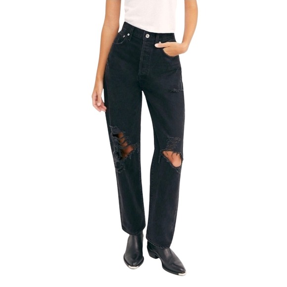Agolde Denim - Agolde 90s Jeans Size 27 (Fits 30x28) Black Mid Rise Loose Fit Distressed Grunge